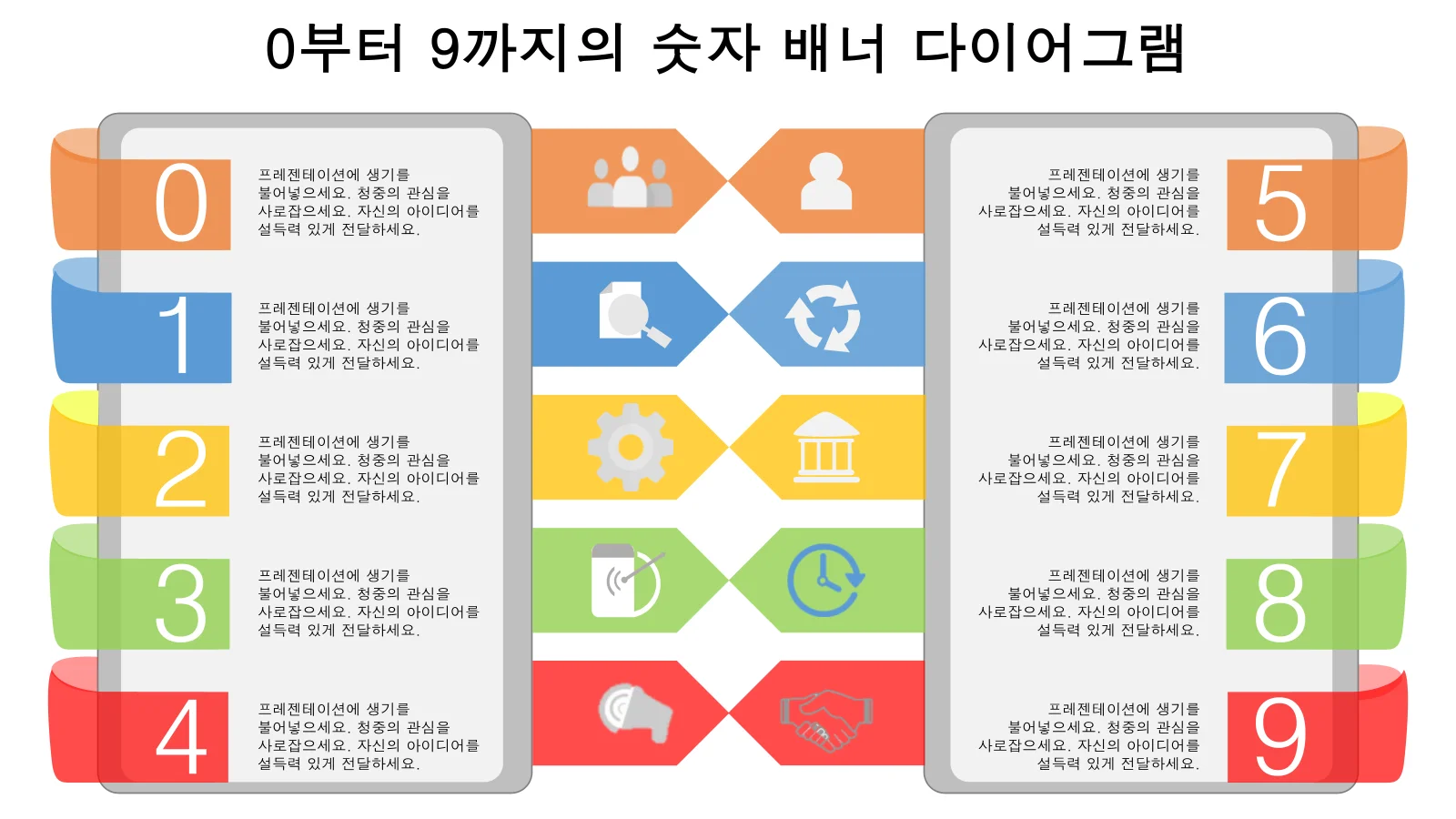 0부터 9까지의 숫자 배너 다이어그램 파워포인트 템플릿