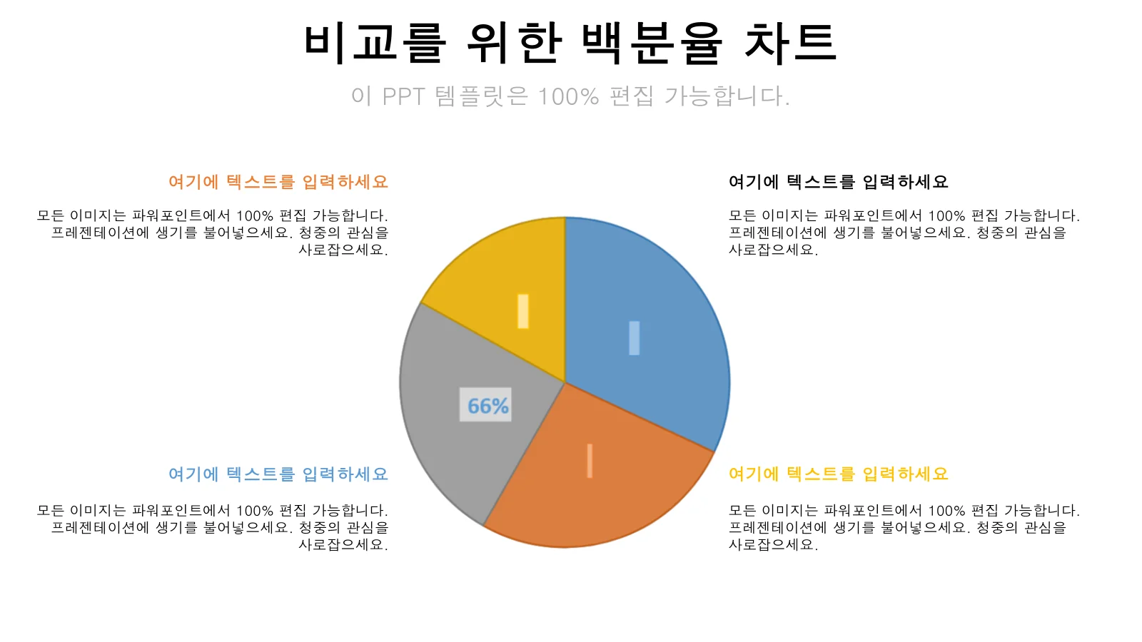 PowerPoint 슬라이드 비교를 위한 4가지 백분율 차트