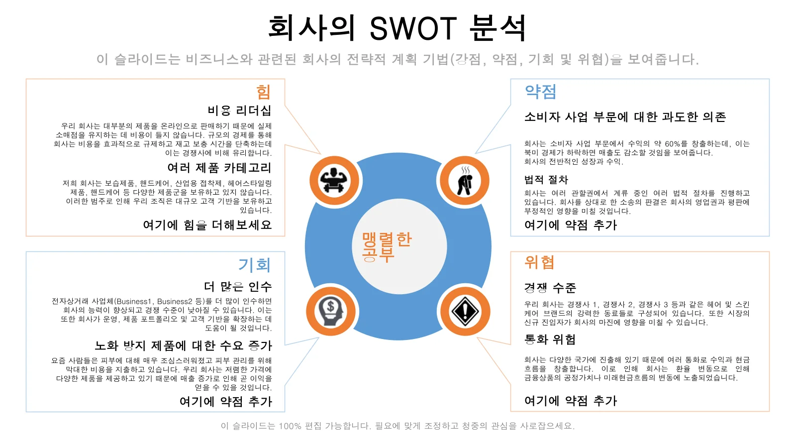 SWOT 분석 및 종자 자금 조달 PPT 템플릿