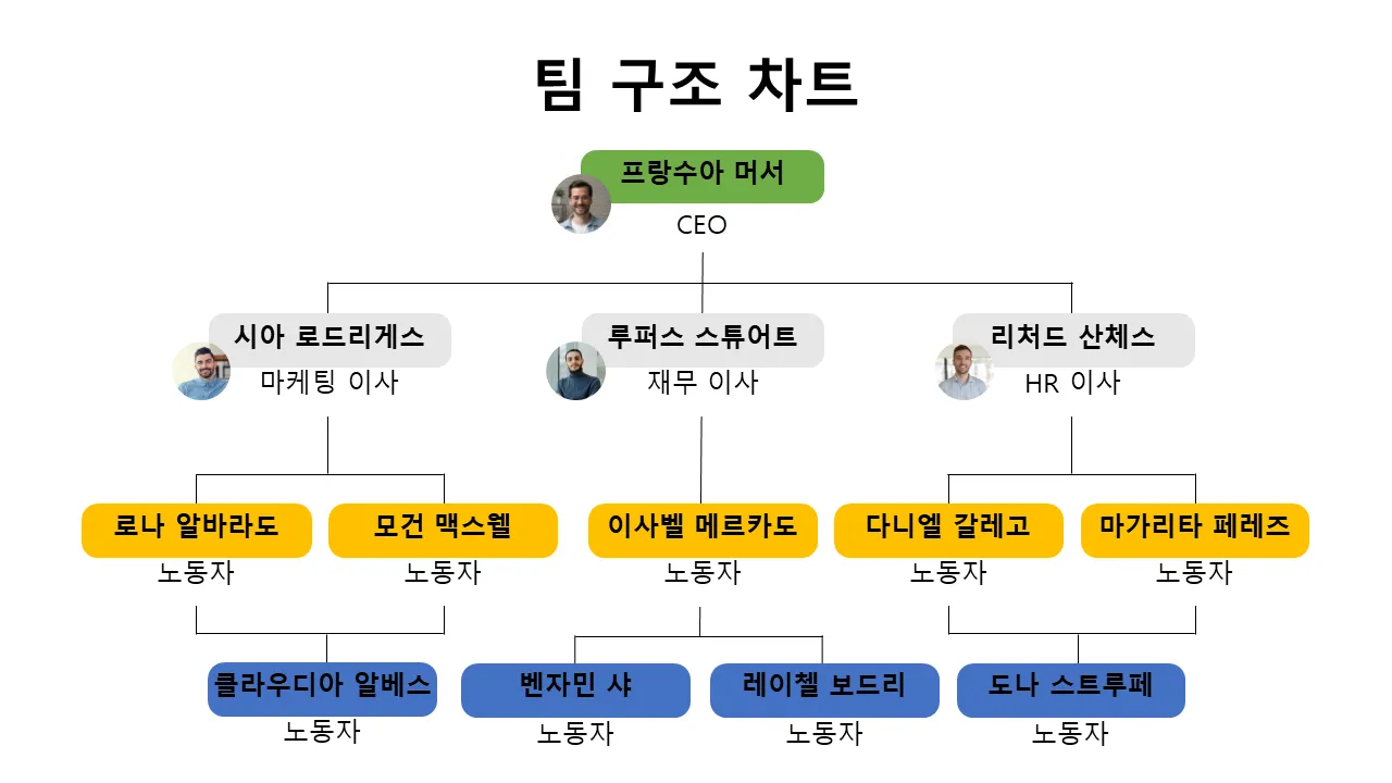 팀 구조 차트 파워포인트 & Google 슬라이드 템플릿